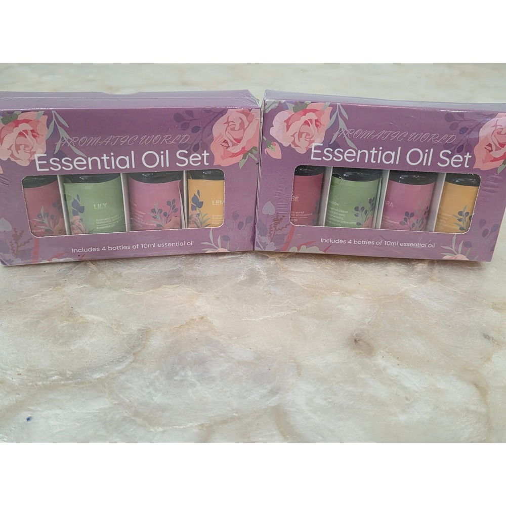 Aromatic World Essential Oil Set 2 Boxes 8 Bottles Rose‎ Lily Sakura Lemon 10ml